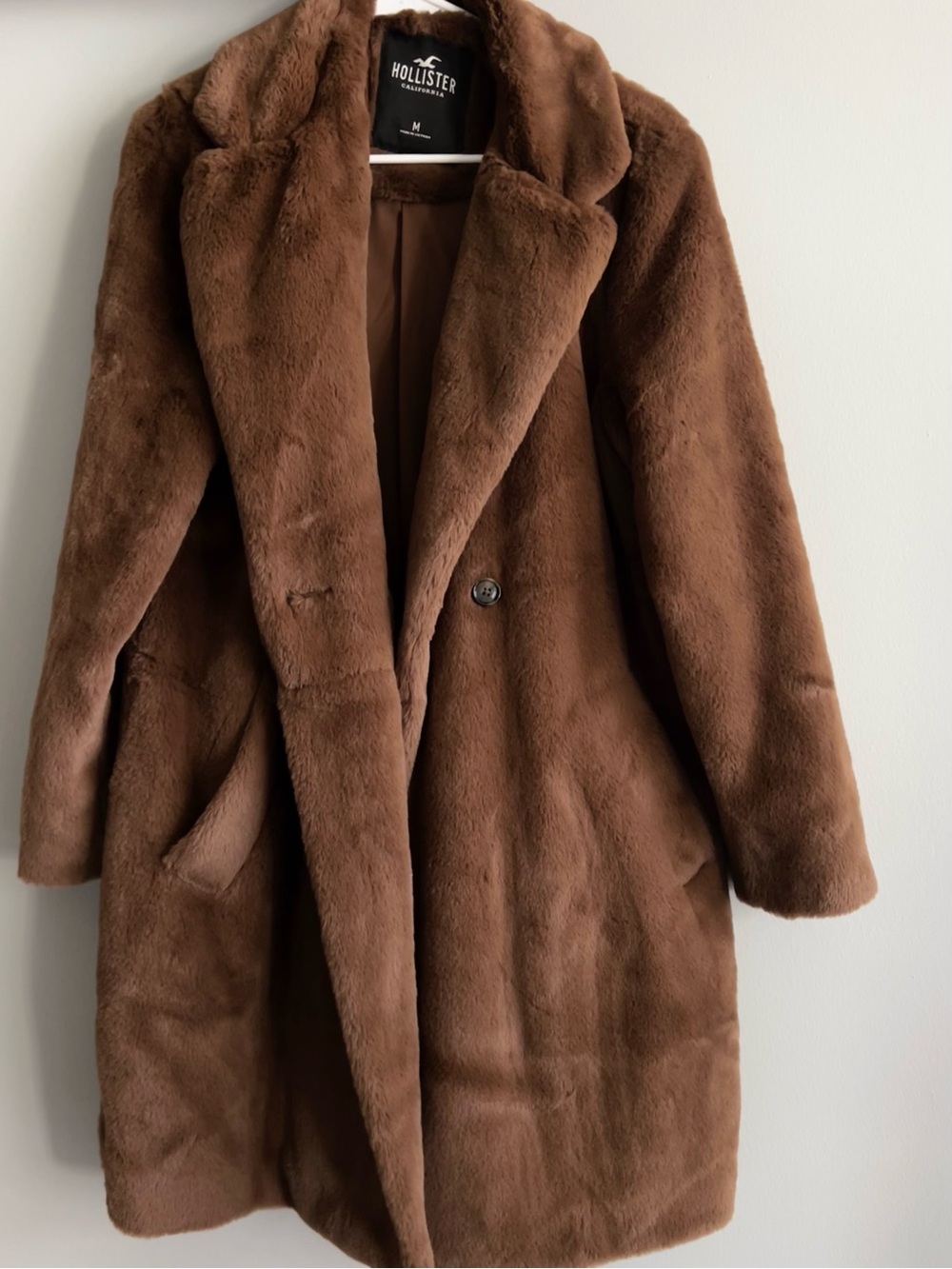 Hollister Brown Faux Fur Teddy Long Coat – Women’s Medium